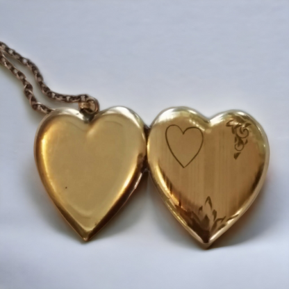 Antique Art Deco Gold Heart Shaped Locket Sweetheart Gift