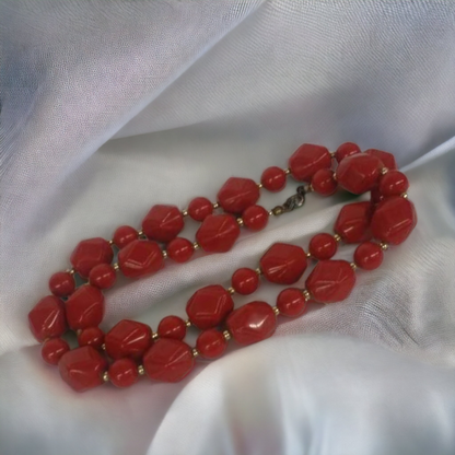 Red Beaded Necklace Vintage Costume jewelry
