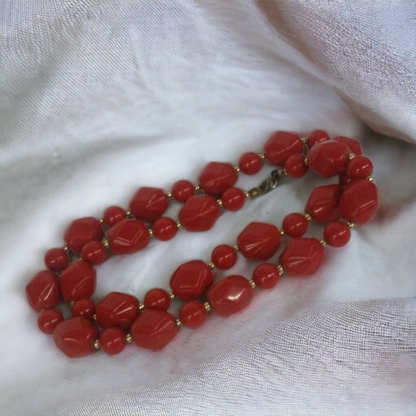 Red Beaded Necklace Vintage Costume jewelry