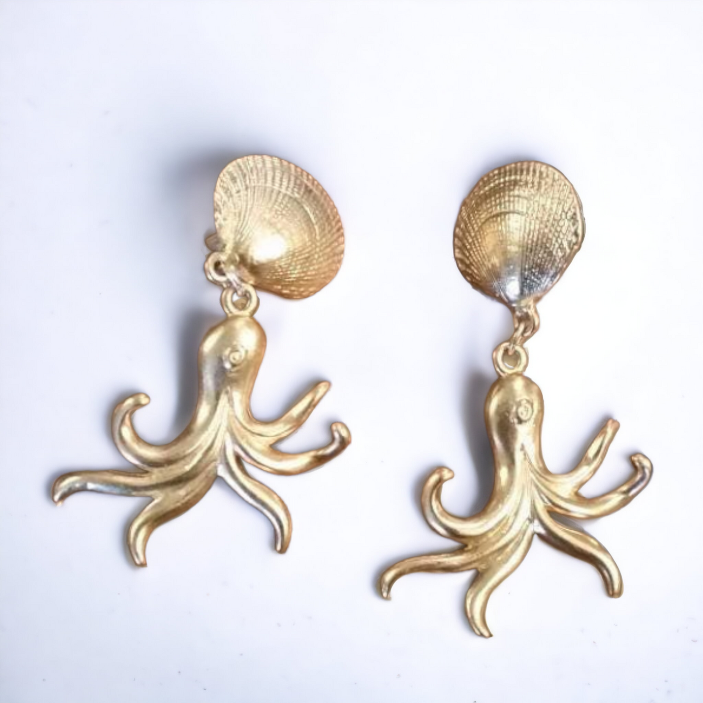 Vintage Octopus & Shell Earrings Clip-On