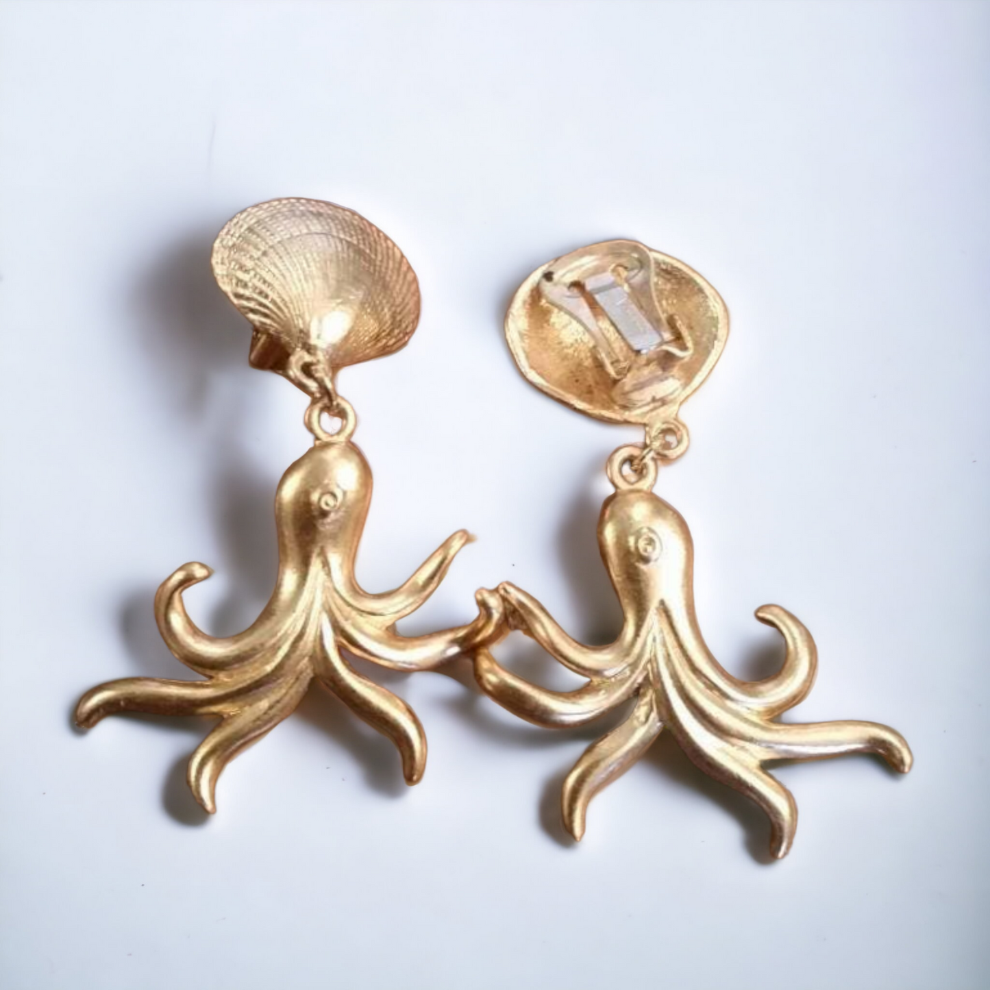 Vintage Octopus & Shell Earrings Clip-On