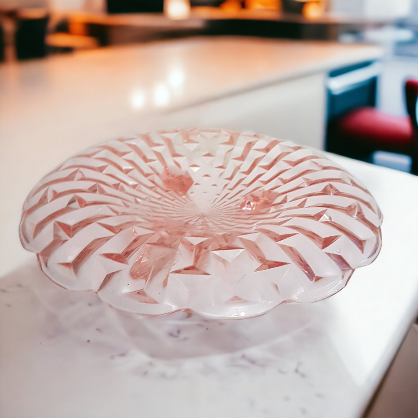 Tri-Footed Pink Depression Glass Dessert Serving Tray