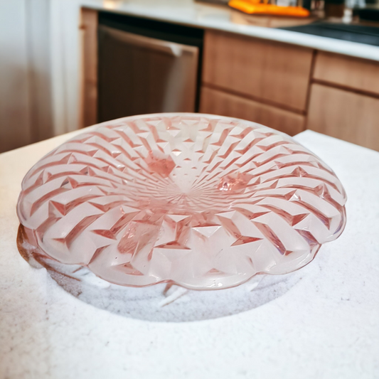 Tri-Footed Pink Depression Glass Dessert Serving Tray