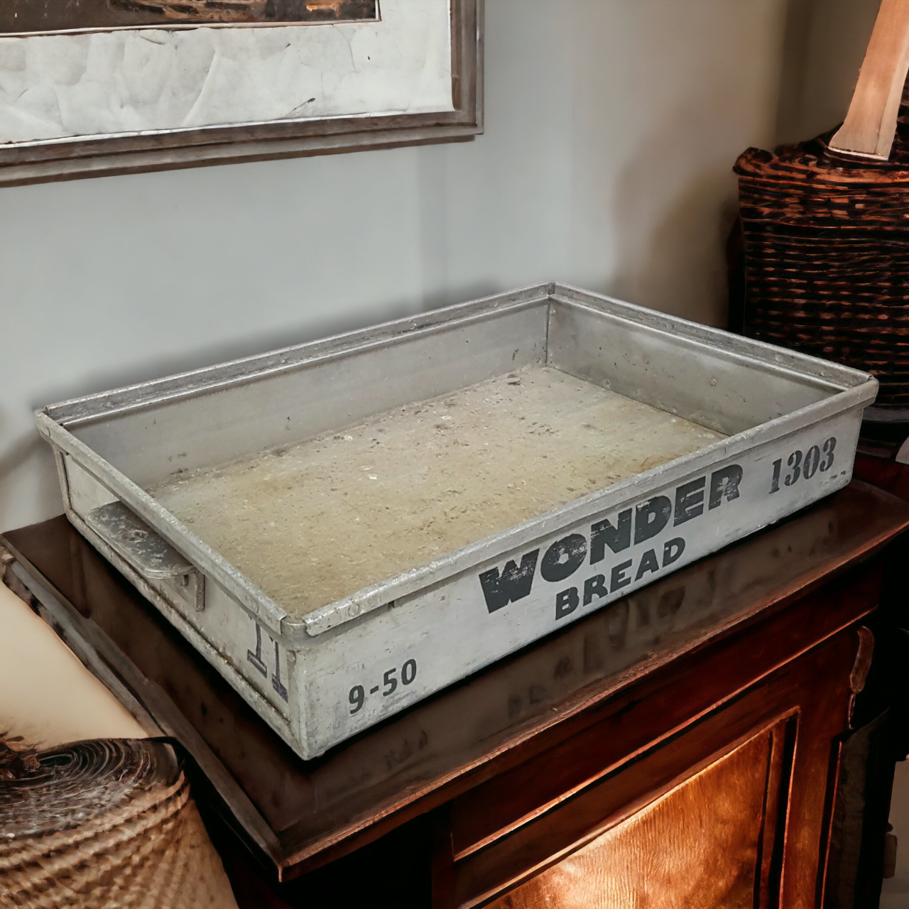 Antique Wonder Bread Factory Bin Industrial Metal Box or Basket