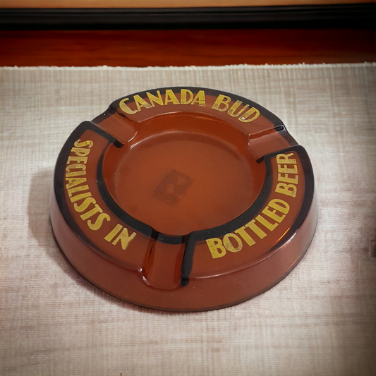 Antique Canada Bud Amber Glass Ashtray Beer Advertising