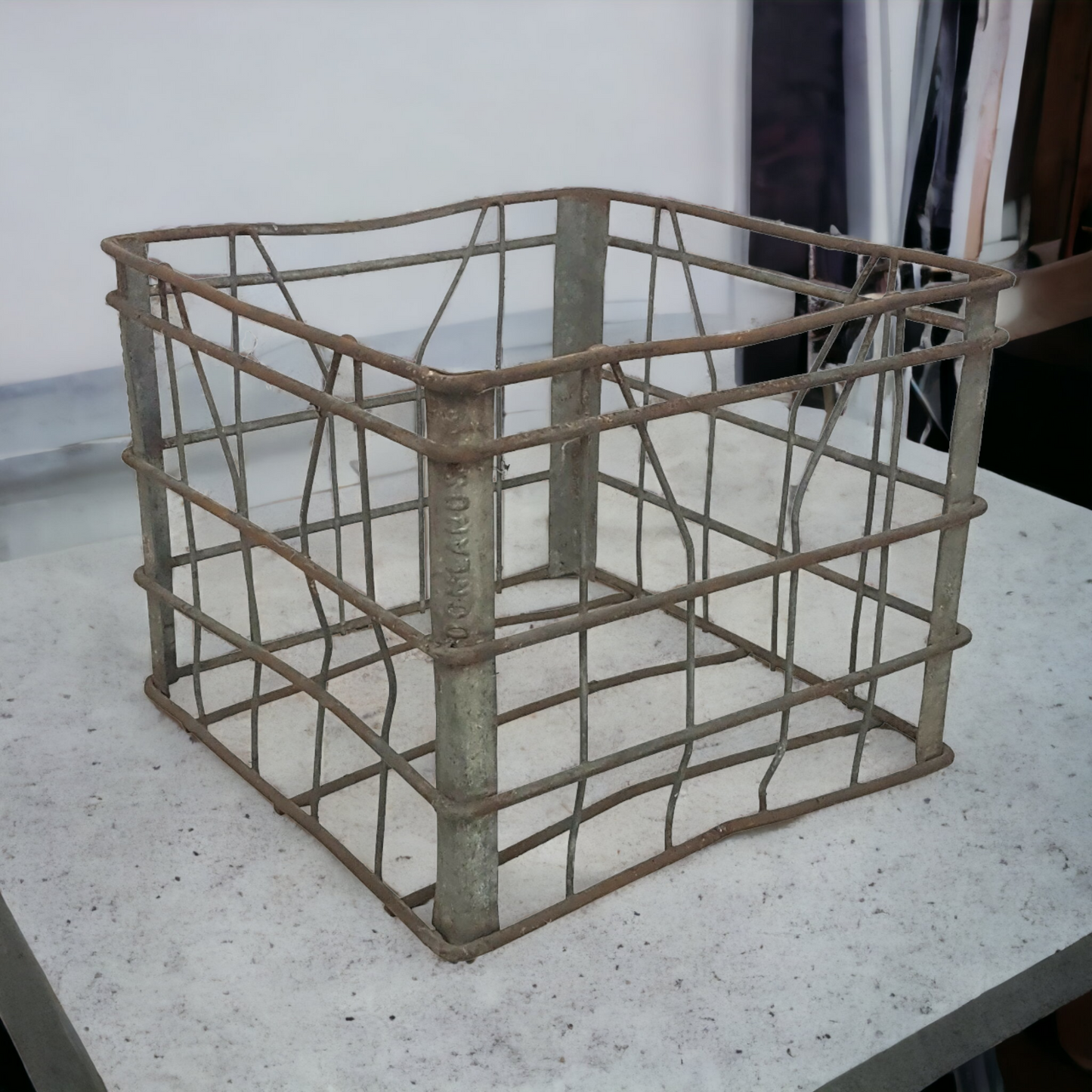 Antique Wire  Milk Crate Donalds Dairy Industrial Decor Milkman Era