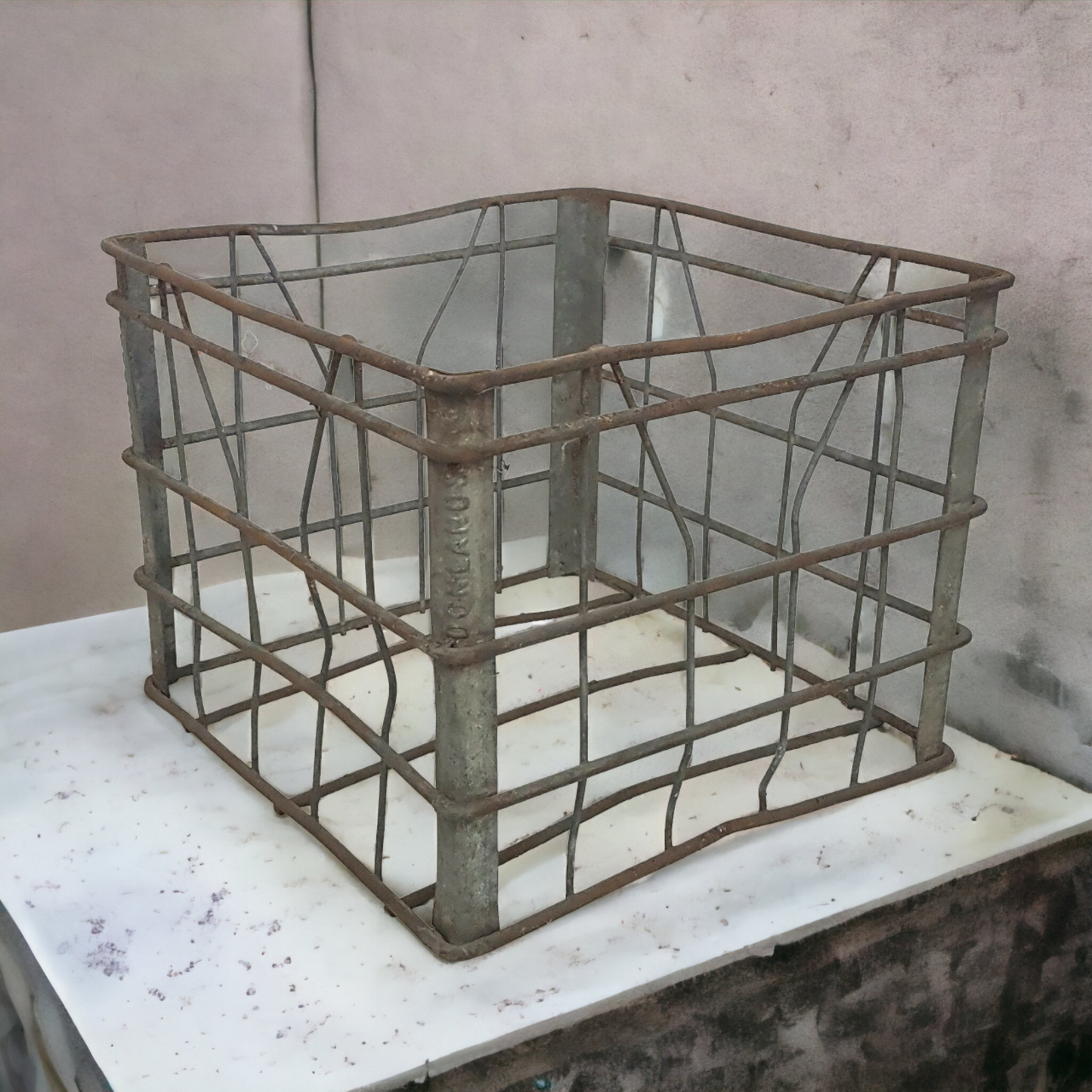 Antique Wire  Milk Crate Donalds Dairy Industrial Decor Milkman Era