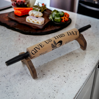 Inspirational Wooden Rolling Pin Give Us This Day Our Daily Bread Matt 6:11