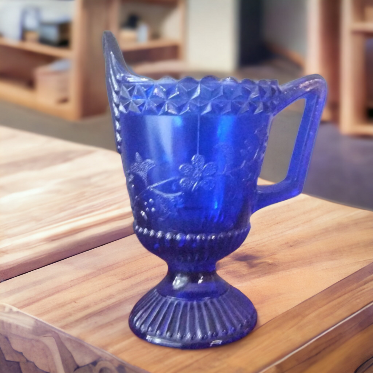 Cobalt Blue Pressed Glass Cream Pitcher Glass Collectible