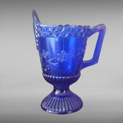 Cobalt Blue Pressed Glass Cream Pitcher Glass Collectible