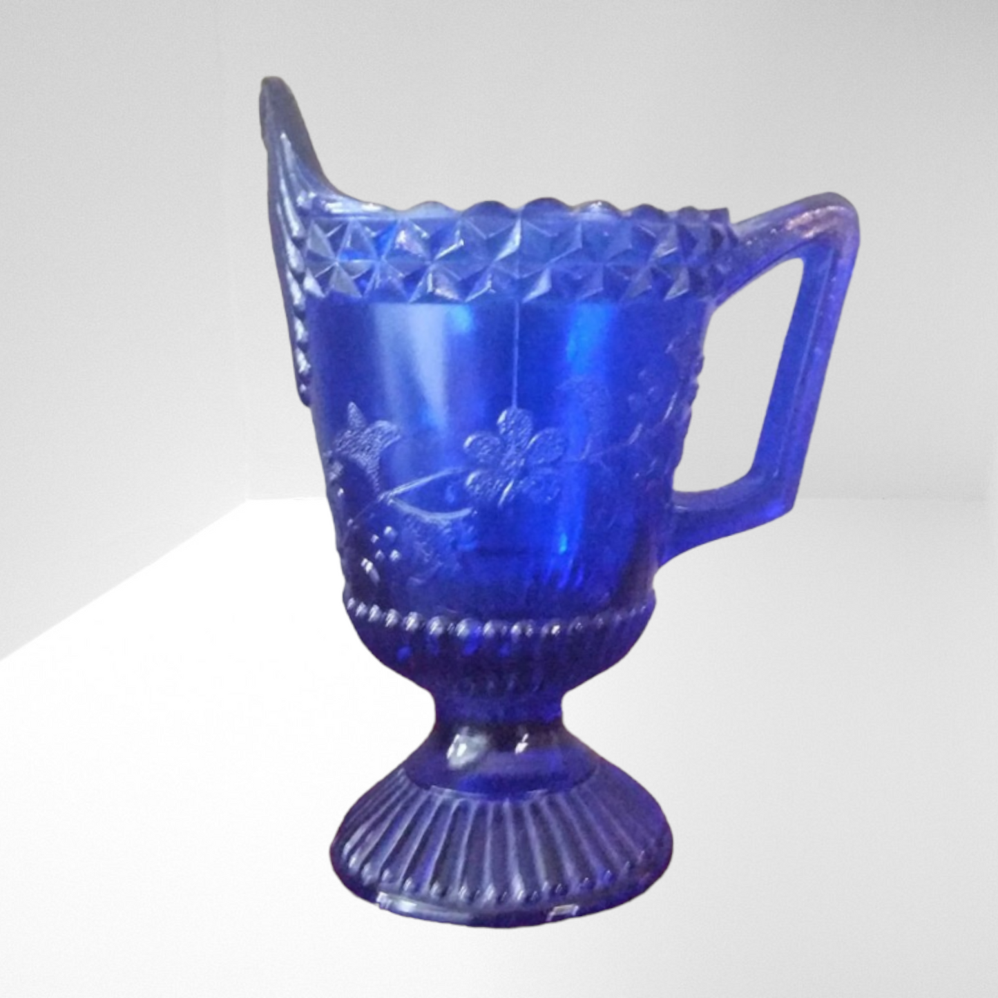 Cobalt Blue Pressed Glass Cream Pitcher Glass Collectible