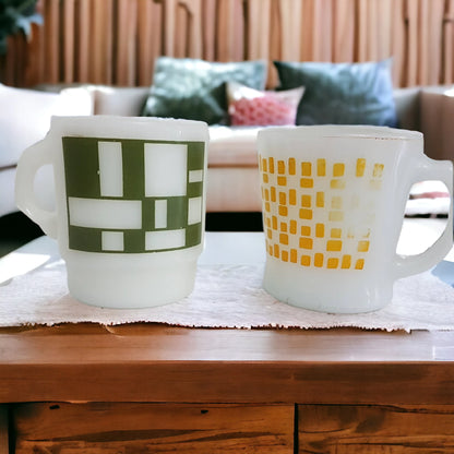 Vintage Fire King Coffee Mugs Yellow And Green
