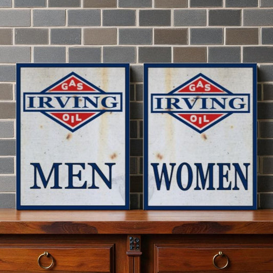 Rustic Irving Gas & Oil Men’s and Women’s Bathroom Sign
