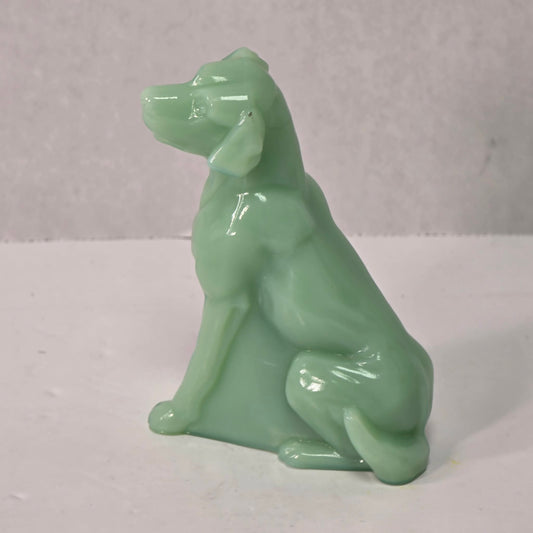 Antique Jadeite Moser Glass Dog Figurine 4”