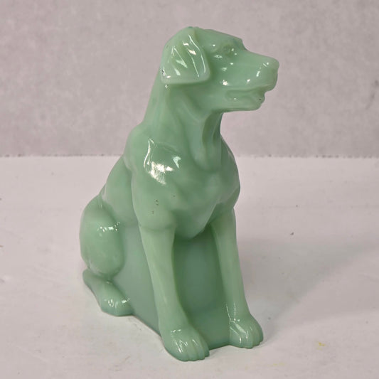 Antique Jadeite Moser Glass Dog Figurine 4”