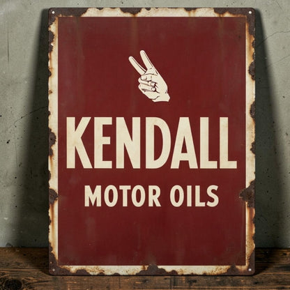 Retro Kendall Motor Oil sign with vintage automotive advertising design for garage decor.
