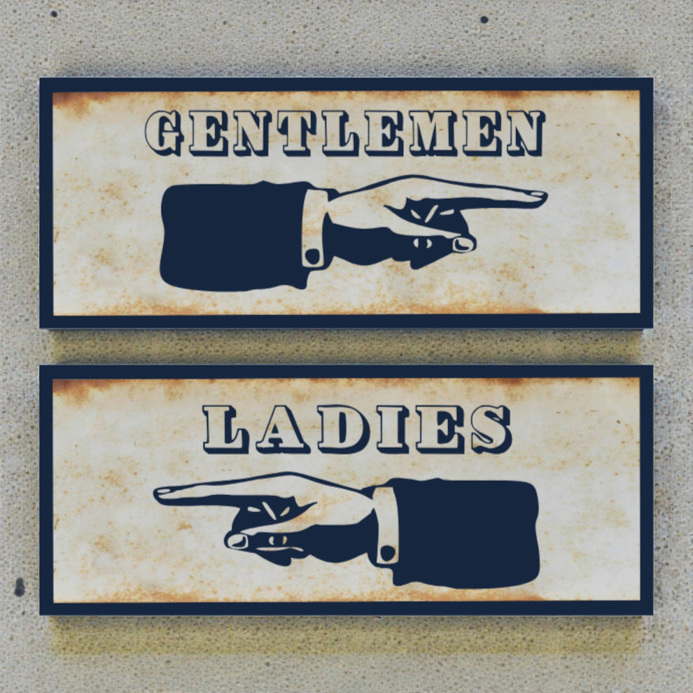 Rustic Vintage Gentlemen & Ladies Bathroom Signs Pair – 1900s Pointing ...