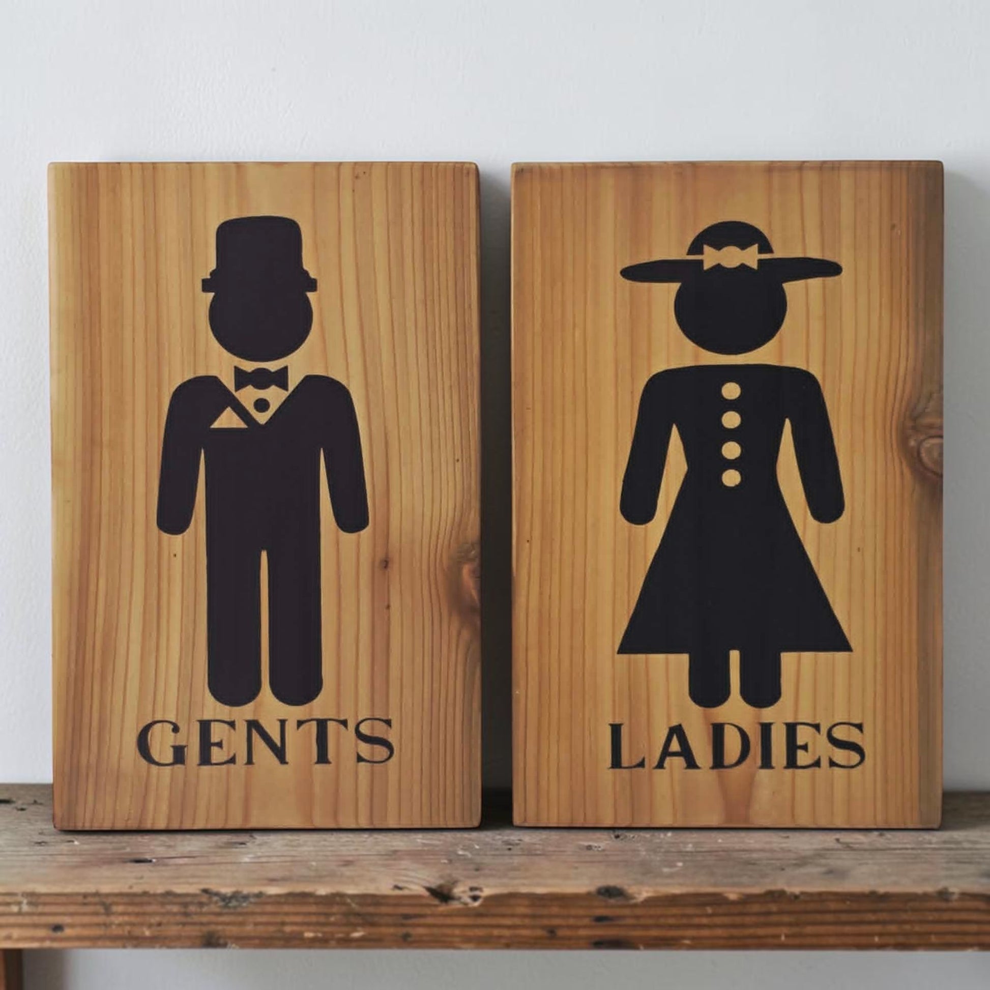 Victorian ladies sign
Victorian gents sign
Hand-painted bathroom sign
Reclaimed wall decor
Elegant restroom sign set