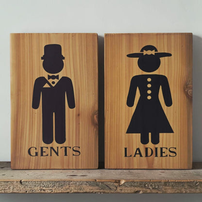 Victorian ladies sign
Victorian gents sign
Hand-painted bathroom sign
Reclaimed wall decor
Elegant restroom sign set