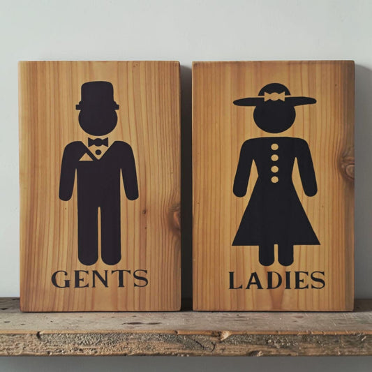 Victorian ladies sign
Victorian gents sign
Hand-painted bathroom sign
Reclaimed wall decor
Elegant restroom sign set