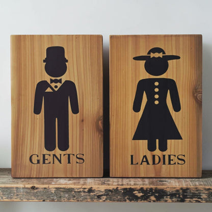 Victorian ladies sign
Victorian gents sign
Hand-painted bathroom sign
Reclaimed wall decor
Elegant restroom sign set