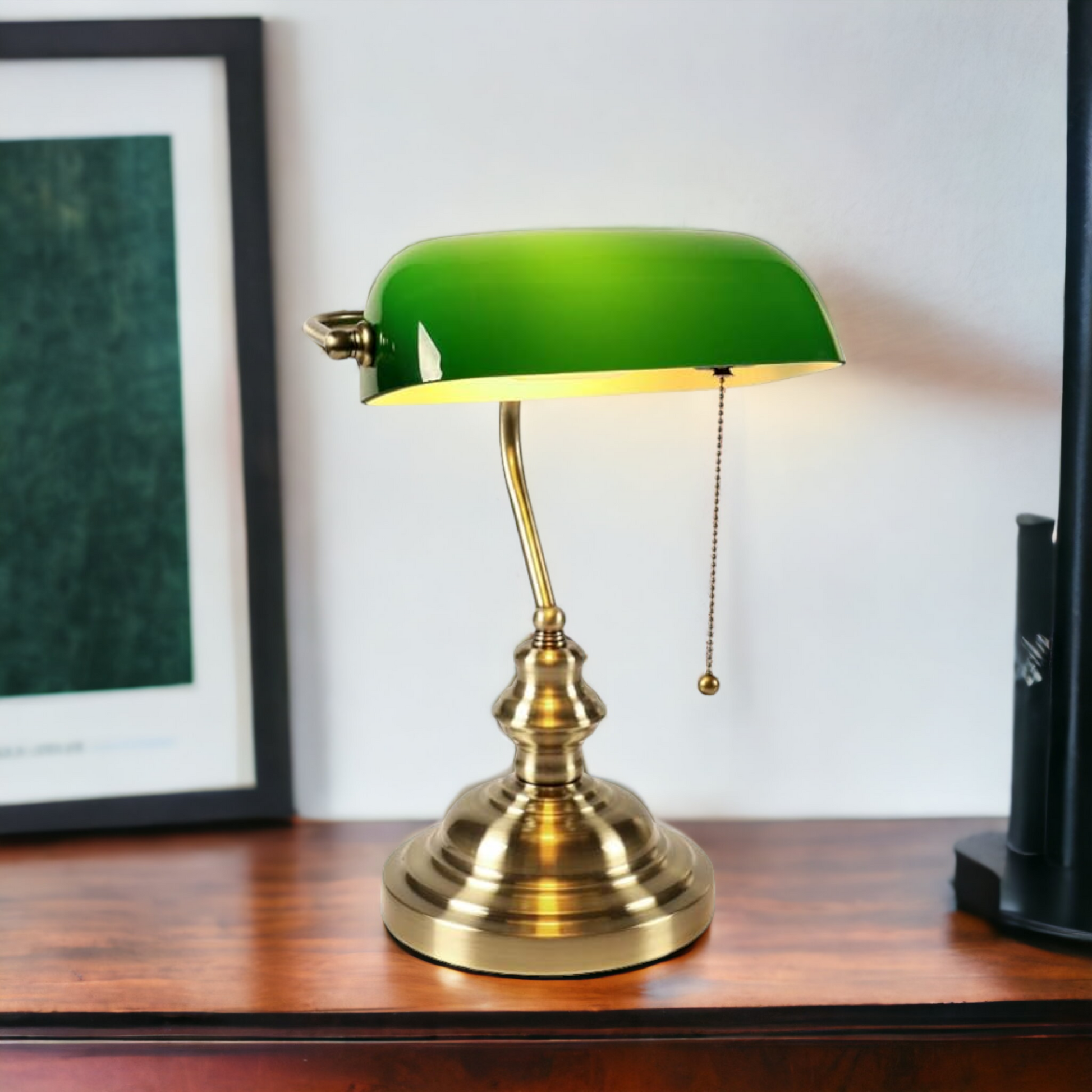 bankers lamp desk lamp green cased glass shade piano lamp