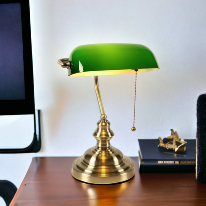 bankers lamp desk lamp green cased glass shade piano lamp