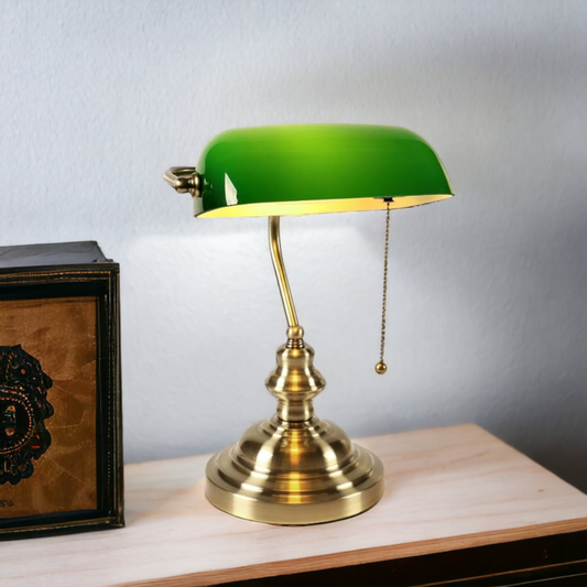 bankers lamp desk lamp green cased glass shade piano lamp