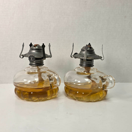 Vintage Lamplight Farms Beaded Finger Oil Lamps Pair