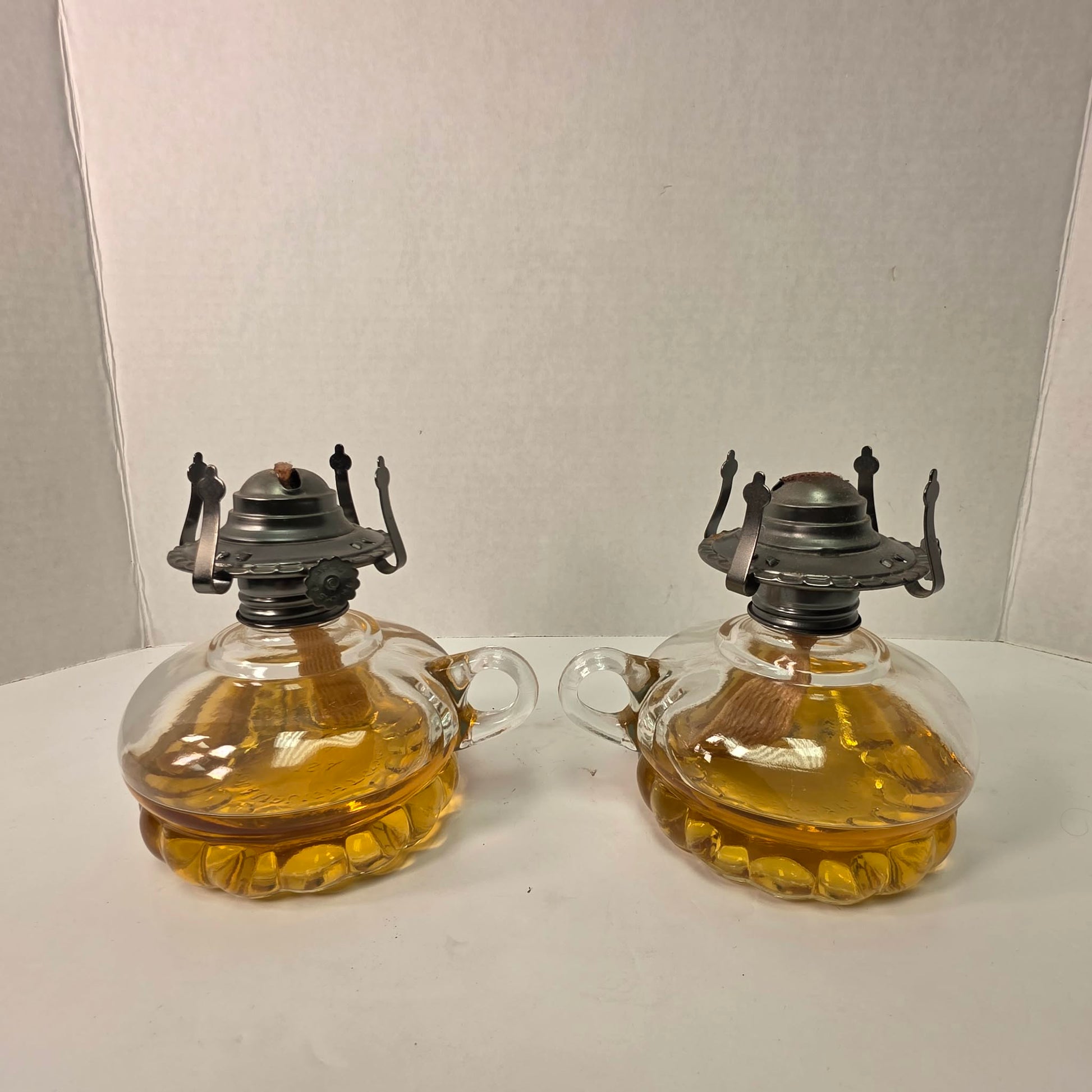 Vintage Lamplight Farms Beaded Finger Oil Lamps Pair