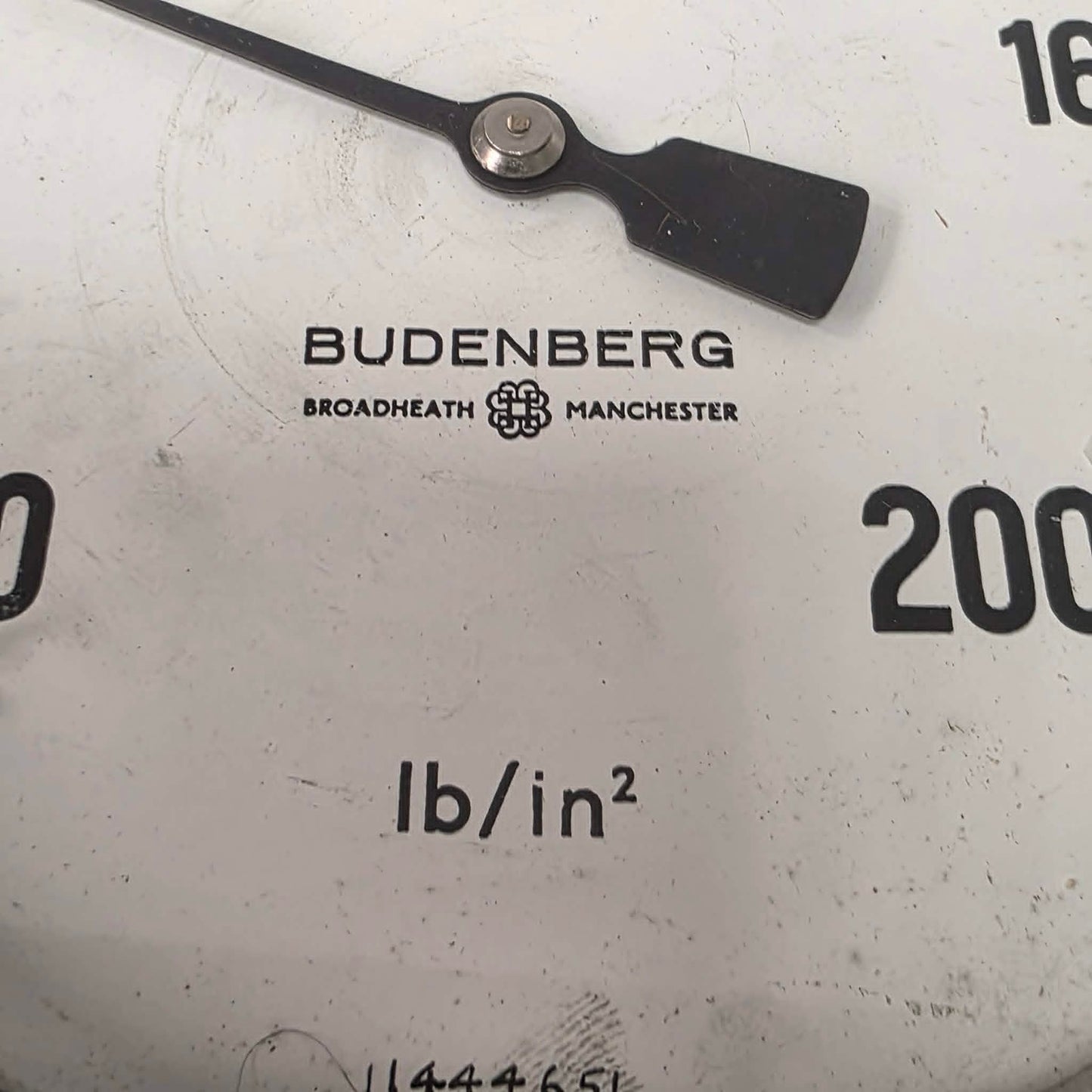 Large antique Budenberg brass pressure gauge from Broadheath, Manchester.

