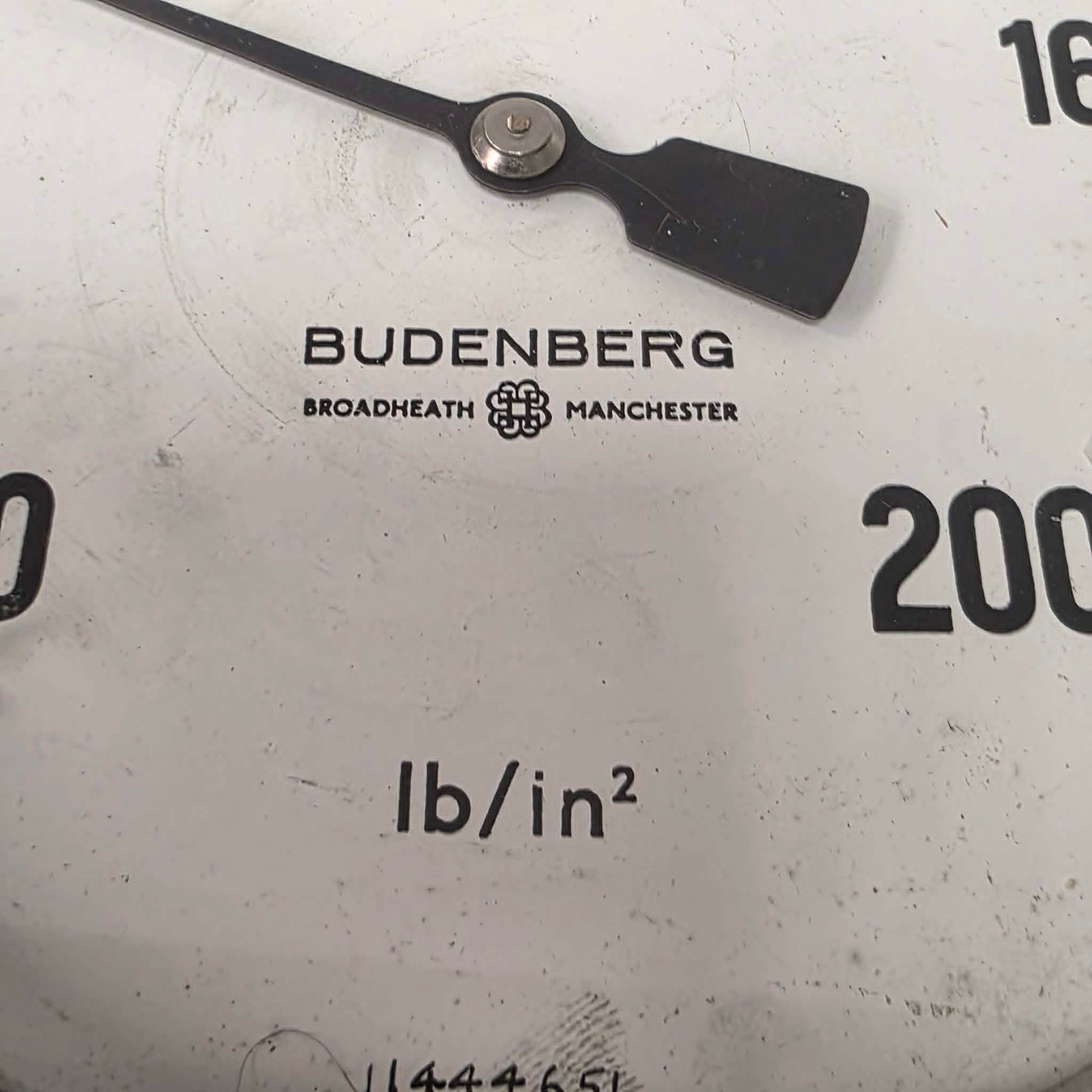 Large antique Budenberg brass pressure gauge from Broadheath, Manchester.
