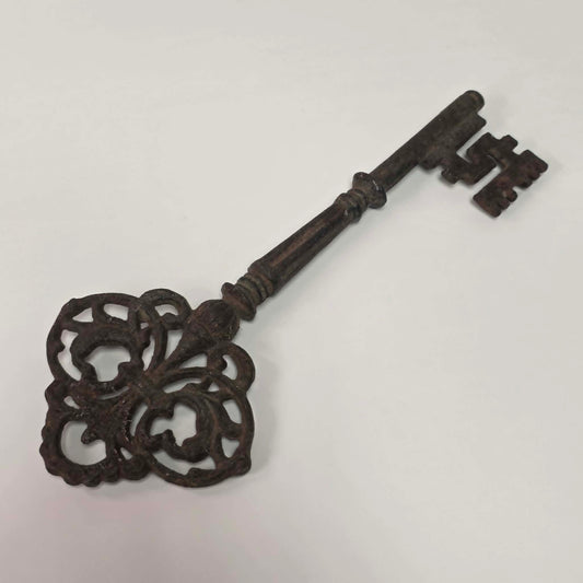 Large ornate cast iron Gothic medieval castle and church key.

