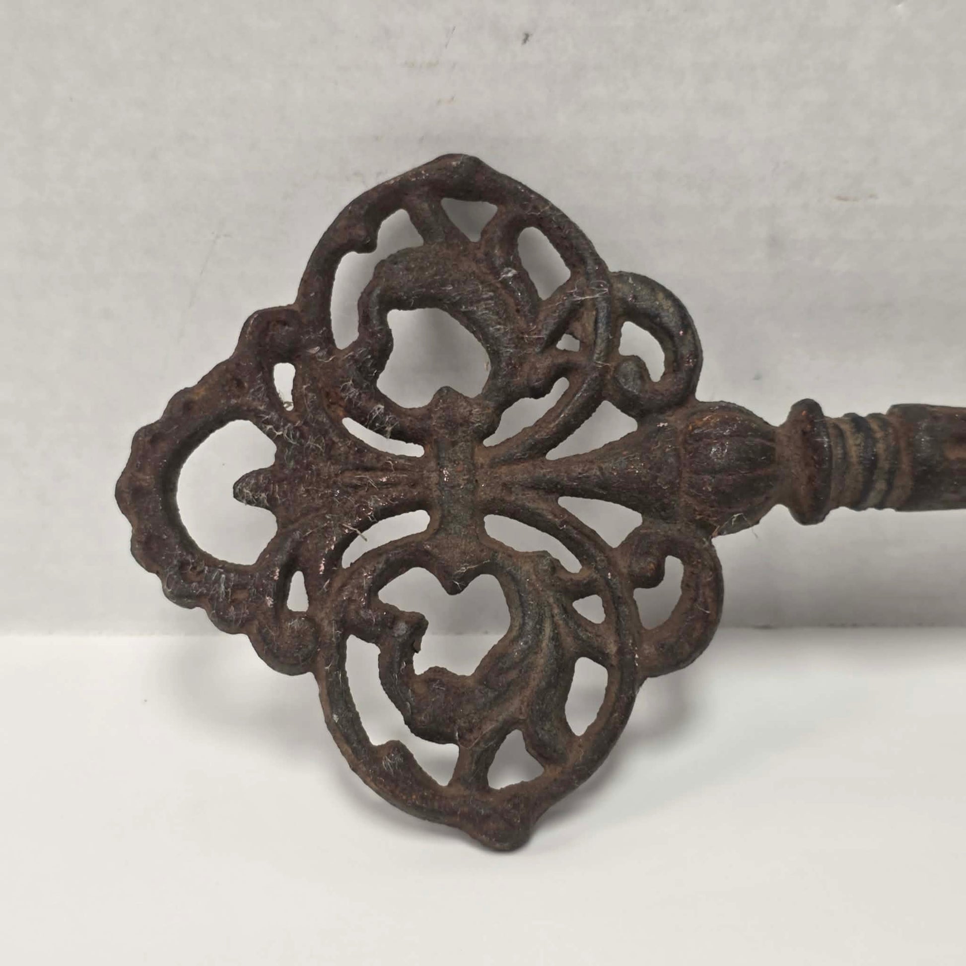 Large ornate cast iron Gothic medieval castle and church key.
