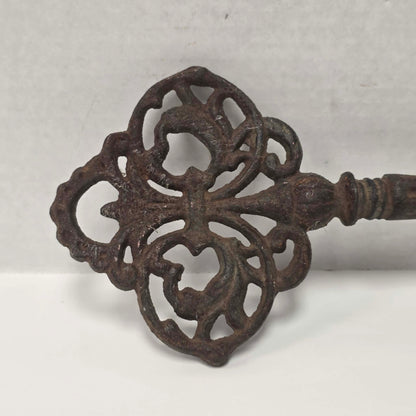 Large ornate cast iron Gothic medieval castle and church key.
