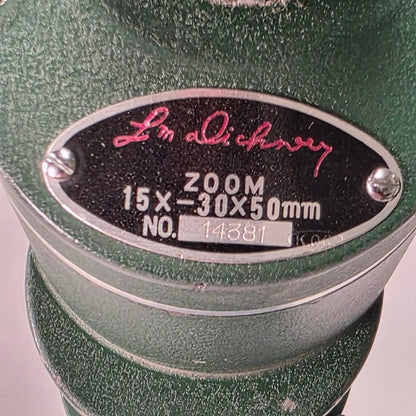 Vintage L.M. Dickson spotting scope 15–30x50 with tripod, mid-century hunting optics in good usable condition, model 14381.