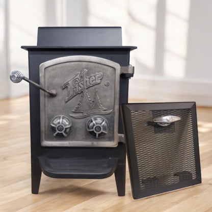 ( Reserved James ) Fisher Wood Stove Mama Bear With Cathedral Nickel Door