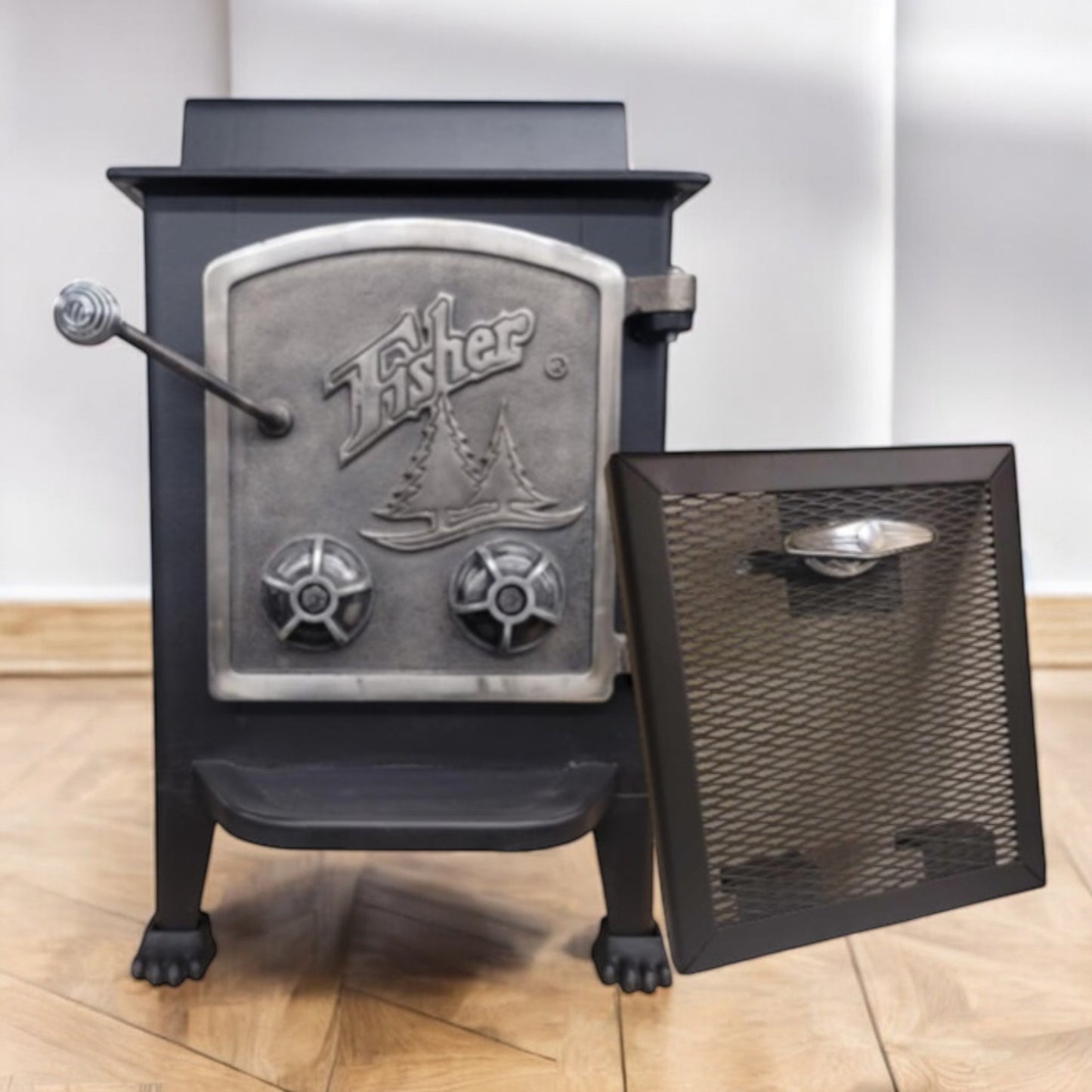 ( Reserved James ) Fisher Wood Stove Mama Bear With Cathedral Nickel Door