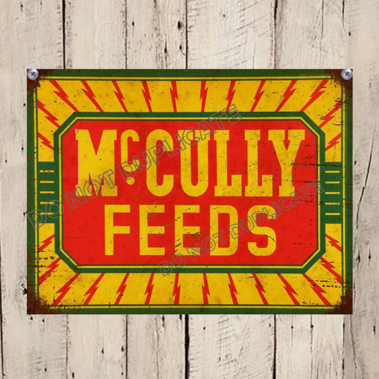Vintage Mccully feeds sign farm decor 