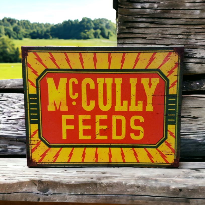 Vintage Mccully feeds sign farm decor 