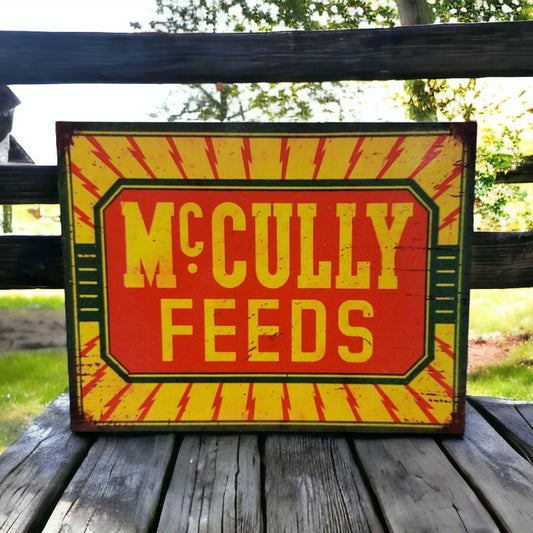 Vintage Mccully feeds sign farm decor 