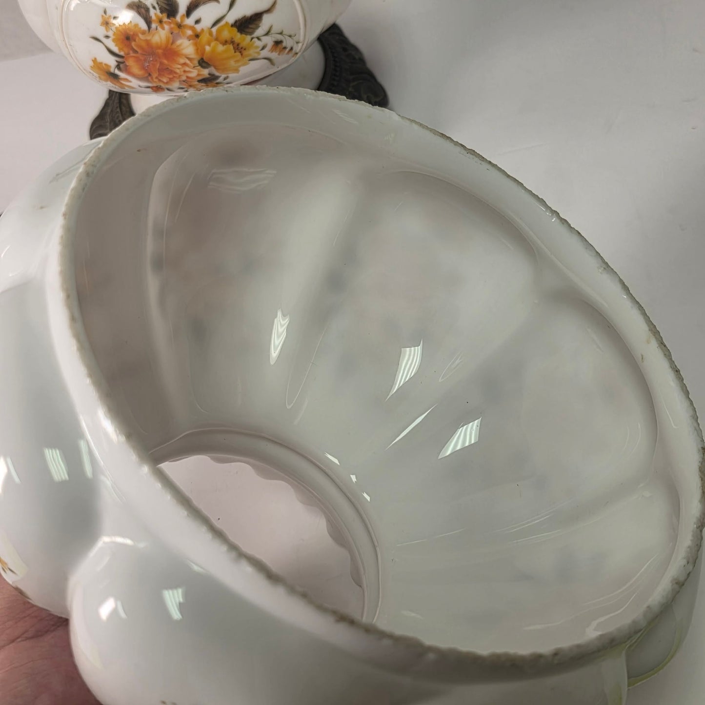 Petite Gone With the Wind milk glass hurricane lamp with orange flowers