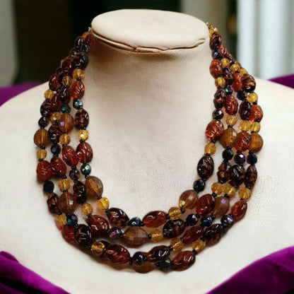 Vintage German Beaded Necklace & Clip-On Earrings