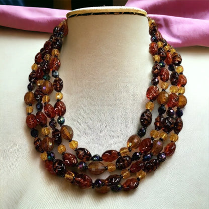 Vintage German Beaded Necklace & Clip-On Earrings