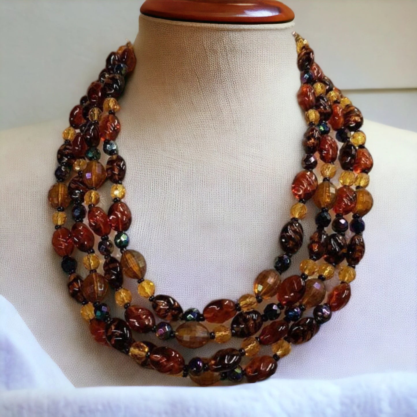 Vintage German Beaded Necklace & Clip-On Earrings