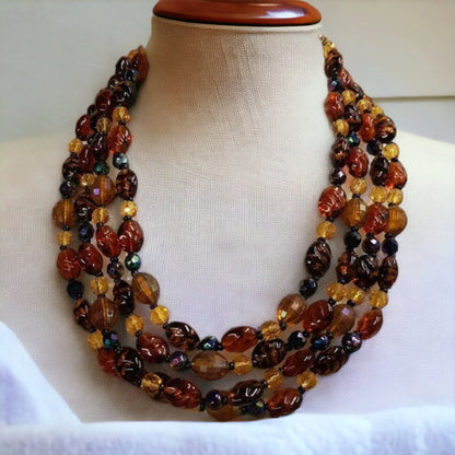 Vintage German Beaded Necklace & Clip-On Earrings