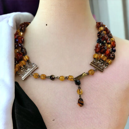 Vintage German Beaded Necklace & Clip-On Earrings