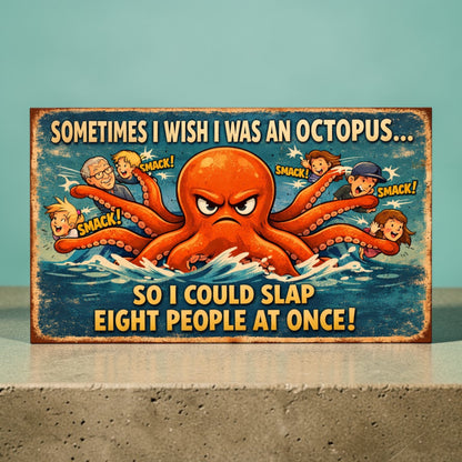 Octopus Humor Metal Sign – “Sometimes I Wish I Was an Octopus So I Could Slap 8 People at Once”
