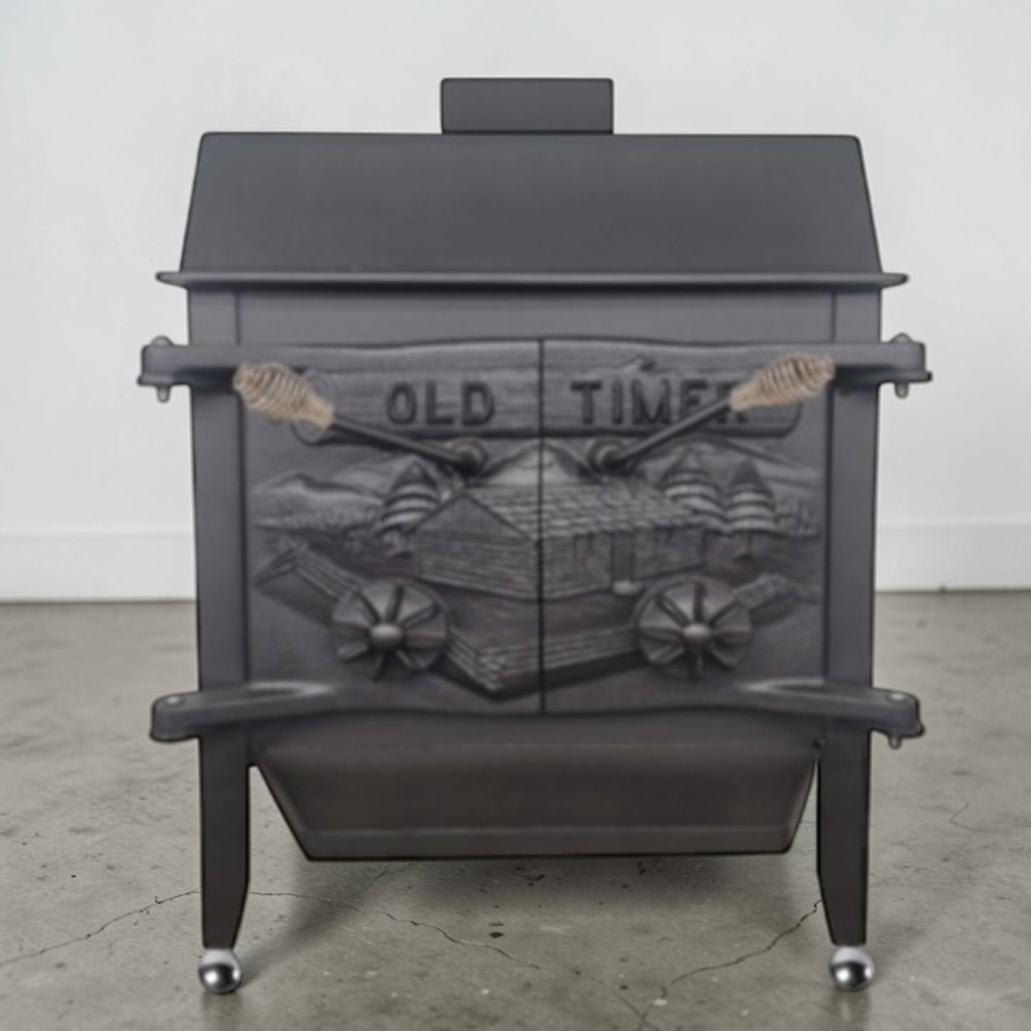 Old-Timer Wood Stove with Top Vent Chimney – Cast Iron Heating Stove – Optional Screen and Baffle Plate - Wainfleet Trading Post