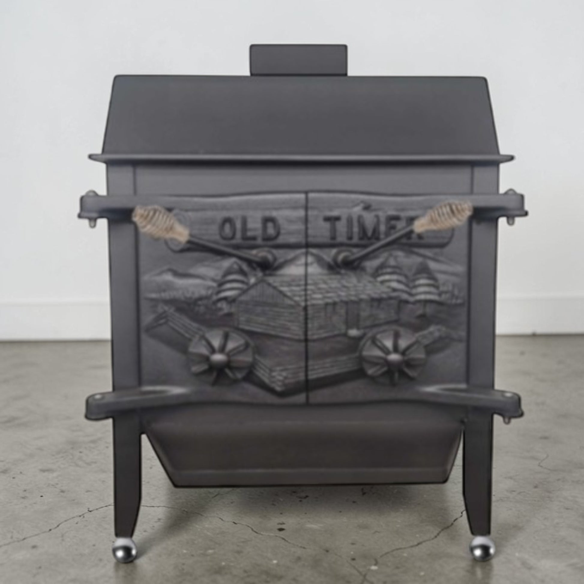 Old-Timer Wood Stove with Top Vent Chimney – Cast Iron Heating Stove – Optional Screen and Baffle Plate - Wainfleet Trading Post